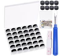 Swpeet 138 PCS noir pré - enroulé bobbins fil avec boîte en plastique de rangement transparent fil polyester pré - enroulé bobbins Set de fil à coudre pour machine à broder à la main