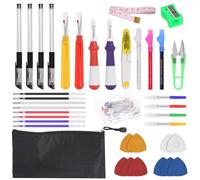 Swpeet 138 pièces kit d'outils de couture, kit de fente avec ciseaux, aiguille à coudre, recharge, porte - stylo, craie de couleur, craie à outils personnalisés, règle et affûteur de crayon