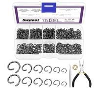 Swpeet 1403pcs taille mixte 4-10mm pistolet noir ouvert anneau de saut avec pinces à épiler, pince à anneau de saut et ouvre - anneau de saut, connecteur d'anneau rond pour la fabrication de bijoux