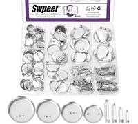 Swpeet 140Pcs 4 Tailles Broche fermures épingles Plateaux et Verrouillage épingles Dos Broche de sécurité fermure kit d'assortiment, Broches Base de Disque, Broches épingle Dos pour Badge, Bricolage