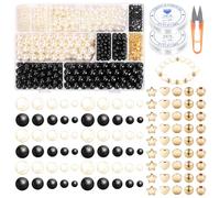 Swpeet 1503Pcs 2 Couleurs 4/6/8/10/12mm Pearl Bracelet Faire Kit comprend 1000pcs noir/blanc Perles perforées, 500pcs Spacer perles, 2pcs Chaînes élastiques, 1pc ciseaux pour bijoux