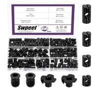 Swpeet 150Pcs M6 × 10/12/15/20 Cross Dowels Slotted Nut Barrel Nuts, noir zinqué écrous de baril avec inserts filetés et T-écrous Kit d'assortiment, à fentes à doubles croisés