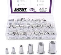 Swpeet 160 pièces en alliage d'aluminium tête plate rivet écrou Kit, y compris une variété de m3 M4 M5 M6 M8 M10 en aluminium pédale insert écrou, idéal pour fournir un fil porteur haute résistance