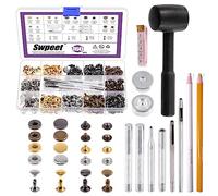 Swpeet 169 Ensembles 12,5mm cuir Fasteners et 8mm cuir Rivets Double Cap Rivets avec outils de fixation Outils Kit d'assortiment, Cap Rivets cuir Snaps pour les vêtements