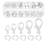 Swpeet 170 pièces argent 10mm 12mm 14mm 16mm 18mm anneau de suspension ouvert et 6mm fermoir homard combo Kit, parfait kit de découverte de bijoux pour bricolage faire signet