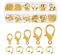 Swpeet 170 pièces or 10mm 12mm 14mm 16mm 18mm anneau de suspension ouvert et 6mm fermoir homard combo Kit, parfait kit de découverte de bijoux pour bricolage faire signet