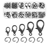 Swpeet 170 pièces pistolet noir 10mm 12mm 14mm 16mm 18mm anneau de levage ouvert et 6mm fermoir homard combo Kit, parfait kit de découverte de bijoux adapté pour bricolage faire des signets