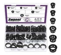 Swpeet 170 pièces taille 6 Environ 5/16" 3/8" 1/2" 5/8" 3/4" 1" Protecteur de bague de protection de trou de manchon de câble rond noir, Noir Clip - in câble rondelle protecteur tuyau douille rondelle