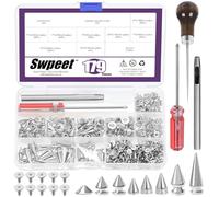 Swpeet 179 set 8 tailles argent pointes coniques avec bouchon à gratter tournevis poinçonnage combo Kit, punk Spikes et Spikes Metal Tree Spikes bullet Spikes Spikes vis punk costume Craft DIY
