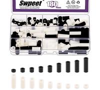 Swpeet 180Pcs M5 Kit d’assortiment d’écrou à vis ronde d’entretoise en Nylon blanc noir, Nylon ABS plastique Standoff ID 5.4mm OD 9mm, longueur 3mm -25mm pour le prototypage de vis M5