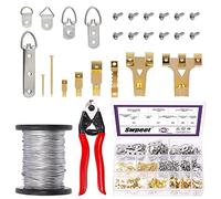 Swpeet 192 PCS 10ibs - 75ibs picture hangar & Cable cutter avec picture hangar Line combo Kit, cadre photo robuste avec crochet photo, crochet, anneau en D, clous à la maison