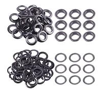 Swpeet 200 pièces - 100 ensembles d'œillets 9/16" (14mm) Gun-Black en métal épais, kit d'œillets, kits d'œillets en métal pour réparer toile, cuir, rideaux