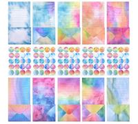 Swpeet 200Pcs 10 dessins ensemble de papeterie aquarelle, y compris 50pcs papier de papeterie doublée aquarelle, 50pcs enveloppes et 100 autocollants pour écrire des poèmes paroles Invitations