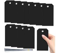 Swpeet 200Pcs Noir 4.72"x2.36" Étiquettes en Plastique à Trou d'oeillet écrivable Imperméable Avec Kit d'assortiment de Fils, étiquettes Suspendues Étiquette Vide d'oeillet Attachée