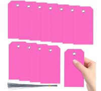Swpeet 200Pcs Rose 4.72"x2.36" Étiquettes en Plastique à Trou d'œillet écrivable Imperméable Avec Kit d'assortiment de Fils, étiquettes Accrochées Étiquette Vide d'œillet Attachée