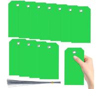 Swpeet 200Pcs Vert 6.29 "x3.14" Étiquettes en Plastique étanches écrivables Trou d'œillet Avec Kit d'assortiment de fils, étiquettes Suspendues Étiquette Vide d'œillet Attachée
