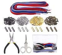 Swpeet 207Pcs 4 couleurs 4x20mm Aglets métalliques en forme de balle lacets pointes tête et lacets de chaussures de coton plat remplacement avec pinces de nez et ciseaux Kit d'assortiment pour les bas