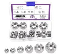 Swpeet 20Pcs 6 tailles argent M6 M8 M10 M12 M14 M16 304 acier inoxydable hexagone fendue écrous Kit assortiment, écrous de château Hex pour Moto voiture réparation de meubles attaches