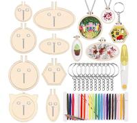 Swpeet 20Pcs Mini Embroidery Hoop Kit with Key Rings, Thread and Scissors, Wooden Mini Crossing Stitch Hoop Small Display Frame Ideal for Art Craft Sewing and Hanging Ornaments Home Decor