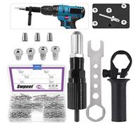 Swpeet 211pcs kit d'adaptateur de pistolet à rivets électrique en acier allié noir avec tête de rivet et clé à poignée de diamètre 2,4/3,2/4,0/4,8 mm et kit de rivets aveugles en aluminium