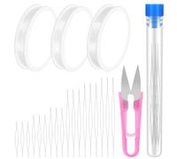Swpeet 22Pcs 45mm 60mm 75mm 100mm 115mm 125mm perles aiguilles et 3 rouleaux de fil élastique élastique, fil élastique transparent pour la fabrication de bijoux