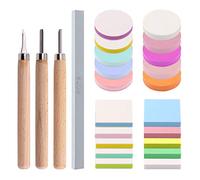 Swpeet 22Pcs 50mm plat rond et carré tampon en caoutchouc sculpture blocs avec 3pcs sculpture couteau outils et couteau polonais pierre kit, double côté amovible impression sculpture bloc pour Scrapbo
