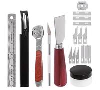 Swpeet 22Pcs Set de Skiver en cuir métallique, Y compris couteau de coupe en cuir, Règle, Couteau de sculpture