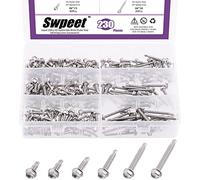 Swpeet 230Pcs Kit d'assortiment de vis autoperceuses en acier inoxydable 410#8, Vis à tôle autoperceuses à tête hexagonale,Vis autotaraudeuses à tête hexagonale Jeu de antirouille pour métal