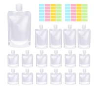 Swpeet 24 Pack 3 Sizes 30ML 50ML 100ML Travel Pouches with Label Paper Assortment Kit, Empty Squeeze Pouches TSA Approved Stand Up Pouch for Toiletry, Portable Travel Fluid Makeup Packing Bag