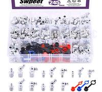 Swpeet 246 Pièces Kit d'Assortiment de Graisseurs SAE et Métrique - Raccords Hydrauliques Standard avec Bouchons Plastique (1/4", 1/8", M6 M8 M10) - Embouts Droits, Angulaires 90° et 45° pour