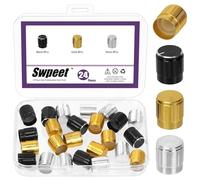 Swpeet 24Pcs 3 Couleurs 15x17mm Potentiomètre en alliage d'aluminium Kit d'assortiment de boutons rotatifs de contrôle du volume, boutons de contrôle de potentiomètres métalliques d'arbre 6mm