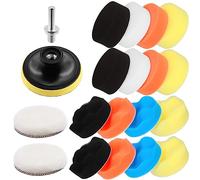 Swpeet 24Pcs Car Foam Drill Polishing Pad Kit, 5 Colors 3 Inch 5 Inch Sponge Buffing Pads, Woolen Buffer Pads, Suction Cup, Wool Car Buffing Wheel with Drill Adapter for Polishing Waxing Sealing Glaze