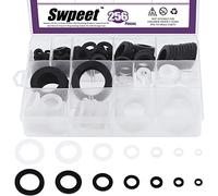 Swpeet 256Pcs 7 Tailles Rondelles Plates en Caoutchouc et en Silicone O-ring Rondelles de Plomberie Kit d'assortiment, Joint de Tuyau d'étanchéité Pour Tête de Douche Eau de Robinet de Jardin
