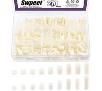 Swpeet 270pcs 18 taille blanc nylon rondelle support écrou combo Kit, nylon ABS support en plastique, longueur 3mm 5mm 6mm 8mm 12mm 18mm 20mm 25mm, pour m3 M4 M5 M6 prototype de vis