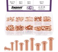 Swpeet 270pcs half round head Copper solid rivet Metallic fasteners Kit, idéal pour les applications électriques avec ceinture portefeuille collier cuir bricolage artisanat