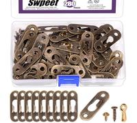 Swpeet 280Pcs 45 x 16mm Bronze acier au carbone cintres à trou de serrure avec vis et boîtier de fixation à bouton tournant Kit d’assortiment, plaque accrocheuse de serrure cintre pour cadre, clé