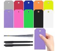 Swpeet 302Pcs 10 Couleurs 4.72 "x2.36" Étiquettes en Plastique à Trou d'œillet écrivable Imperméable avec des Fils et un Kit d'assortiment de Stylo de Marqueur, Accrochées vide d'œillet Attachée