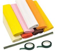 Swpeet 30Pcs 8Colors 9,8 x 98 Pouces Feuilles de Papier Crêpe Rouleaux Avec fil de Tige Floral et Kit d'assortiment de Ruban, 8,2 Pieds de Kit d'arrangement de Fleurs pour la Décoration de fête