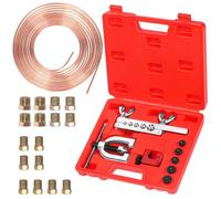 Swpeet 30Pcs in Set Copper Coated Brake Line Kit, Brake Line with Flaring Tool Kit, Includes 16 Fittings and 4 Unions, Flaring Tool Set for Single and Double Flares with 5 Adapters and Tube Cutter