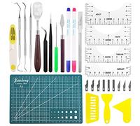Swpeet 31Pcs Precision Craft Weeding Tools for Vinyl, Y compris les règles d'alignement de T-Shirt, Crochet Weeder, Crayon de marque de couture, Scraper pour la couture, Faites-vous-même Art Work