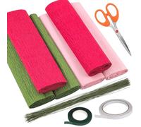 Swpeet 39Pcs 3Colors 9,8 x 98 Pouces Feuilles de Papier Crêpe Rouleaux Avec Fil de Tige Floral, Ruban, Double Face et Ciseaux Kit d'assortiment, 8.2ft Floriation Kit d'arrangement pour la Décoration