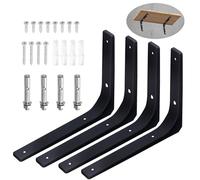 Swpeet 4 Pack 10 "L x 8" H support d'étagère murale métallique, support d'étagère flottante lourde, angle joint décoratif L Kit de support en acier contient 20/40MM vis, ancres, boulons pour la, noir