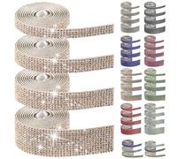Swpeet 4 rouleaux 4 tailles de rubans autocollants de strass champagne, ruban de strass en cristal et diamant pour la décoration de téléphone et de loisirs créatifs