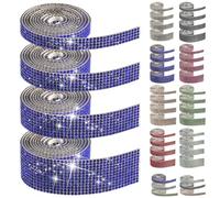 Swpeet 4 rouleaux de rubans autocollants à strass de 4 tailles, couleur bleu royal, rubans adhésifs à strass en cristal, ruban adhésif à strass, rouleau