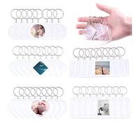 Swpeet 40 pièces Porte-clés avec cadre photo à pendentif, kit pour fabriquer son propre porte-clés, pendentif central pour les enfants à assembler et à attacher à leurs porte-clés et sacs, transparent