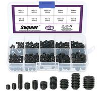 Swpeet 400 pcs Allen Tête Douille hexagonale Vis sans tête Assortiment kit, y compris 10 tailles M3/4/5/6/8 Interne hexagonale Drive Cup-point Lot de vis pour poignées de porte, robinet, light Fixtur