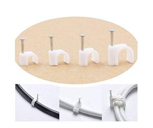 Swpeet 400 pcs Plusieurs modèles Premium Plastique Cercle Ensemble de clips de câble, plastique blanc Clips Cercle câble Gestion de câble RG6 RG59 Cat5 Cat6 RJ45-4 Taille 6/7/8/10 mm