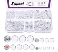 Swpeet 400pcs, 4 tailles, 6mm / 8mm / 10mm / 12mm verre clair dôme rond cabochon tuiles combo Kit, brique cabochon rond transparent pour collier pendentif photo bricolage artisanat fabrication de