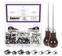 Swpeet 402pcs Square rivet Series kit avec 2 PCS cône à tête droite, Spot stud Square rivet Metal Pyramid, idéal pour sacs, cuir, vêtements, chaussures, rivets Handmade punk