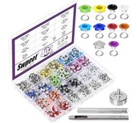 Swpeet 403pcs 10 couleurs 3/16 "fleurs métalliques et oeillets ronds avec kit de combinaison d'outils de montage, oeillets métalliques multicolores et oeillets kit pour armes à feu